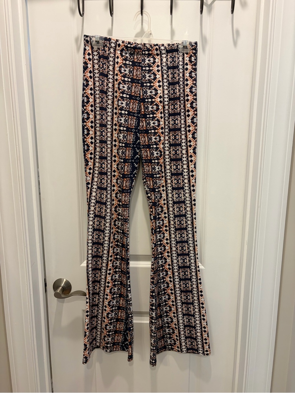 Mudd Navy and Orange Geometric Printed Flared Pants - Picture 1 of 4
